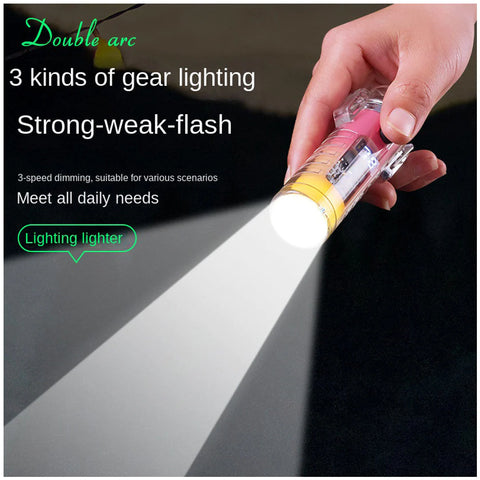 Transparent Shell Flashlight Outdoor Adventure Lighting USB Rechargeable Double Arc Windproof Lighter