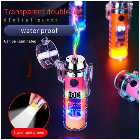 Transparent Shell Flashlight Outdoor Adventure Lighting USB Rechargeable Double Arc Windproof Lighter