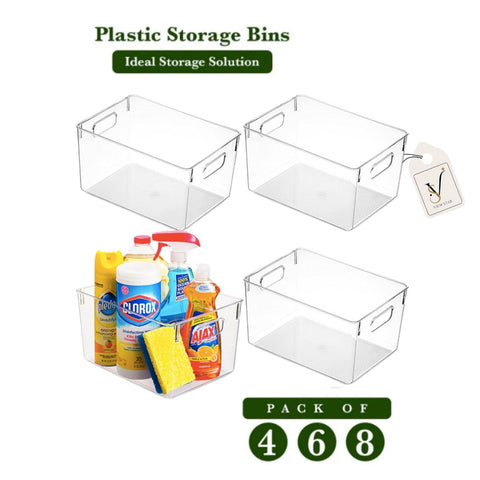 Viewstar Premium Clear Plastic Storage Bins, for Kitchen, Bathroom, Bedroom, Living Room, Dining Room, Closet, Office Organizer, Fridge Containers, Drawer & Pantry Organizers (Pack of 4, 6, 8)