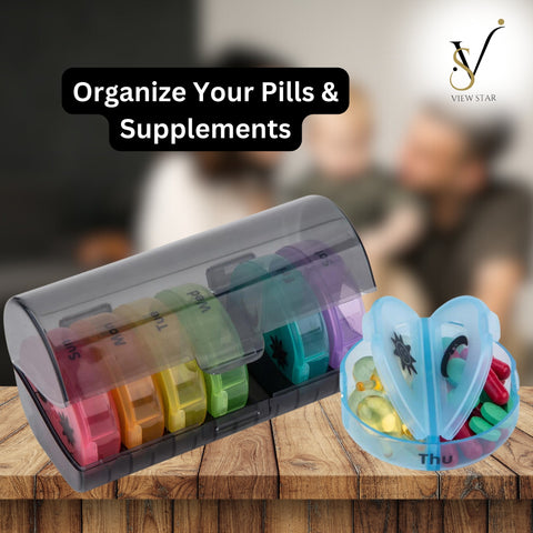 Viewstar Weekly Pill Organiser, Colour-Coded Compartments, 2 Containers, 7 days 2 Times a day, Large Daily Pill Cases for Pills/Vitamin/Fish Oil/Supplements