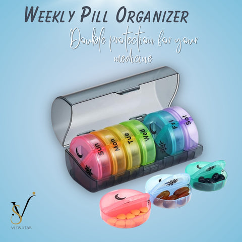 Viewstar Weekly Pill Organiser, Colour-Coded Compartments, 2 Containers, 7 days 2 Times a day, Large Daily Pill Cases for Pills/Vitamin/Fish Oil/Supplements