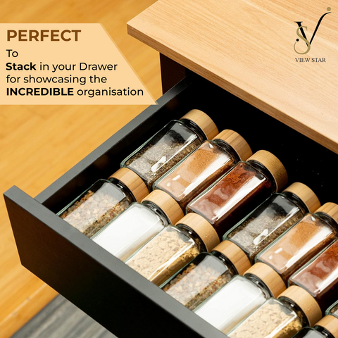 Viewstar 24 Piece Spice Jar Container – Round Bamboo Spice Jar Set 4oz Seasoning Containers with 24 Labels and pen, Spice Bottle Funnel and Spice Shaker – Perfect Spice Organizer Set for Kitchen