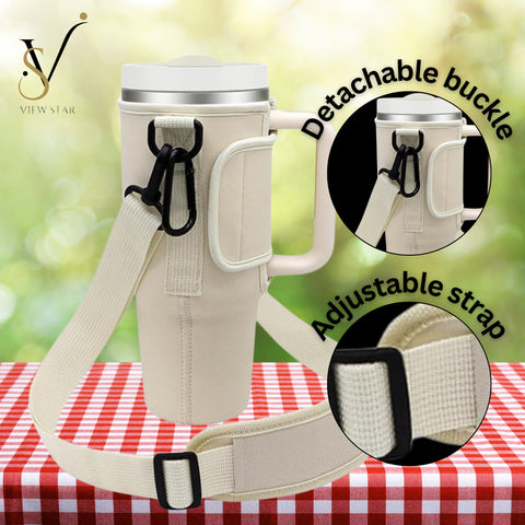 Viewstar Water Bottle Holder with Adjustable Strap & Phone Pocket for Stanley 40 oz Tumbler – Durable Sleeve with Handle, Perfect for Hiking, Camping, and Outdoor Adventures